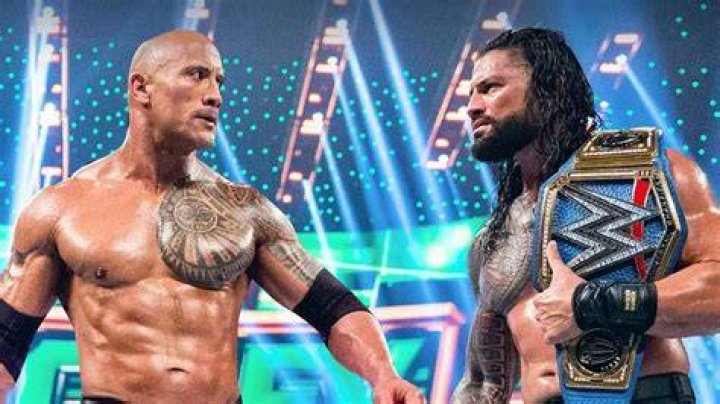 the Rock and Roman Reigns at Royal Rumble 2015
