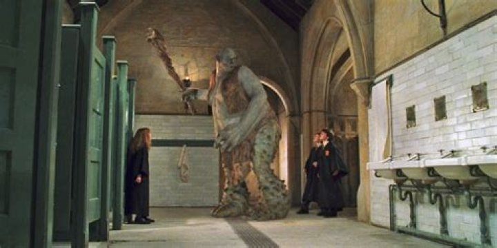 Troll with Harry, Ron and Hermione