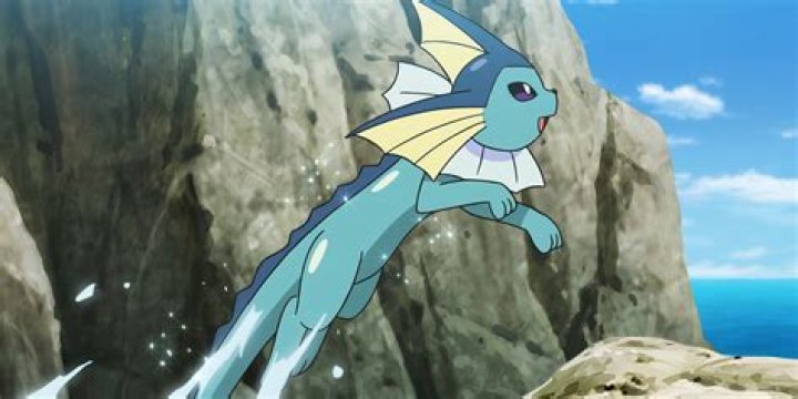 Vaporeon leaping in the air in the Pok&eacute;mon anime