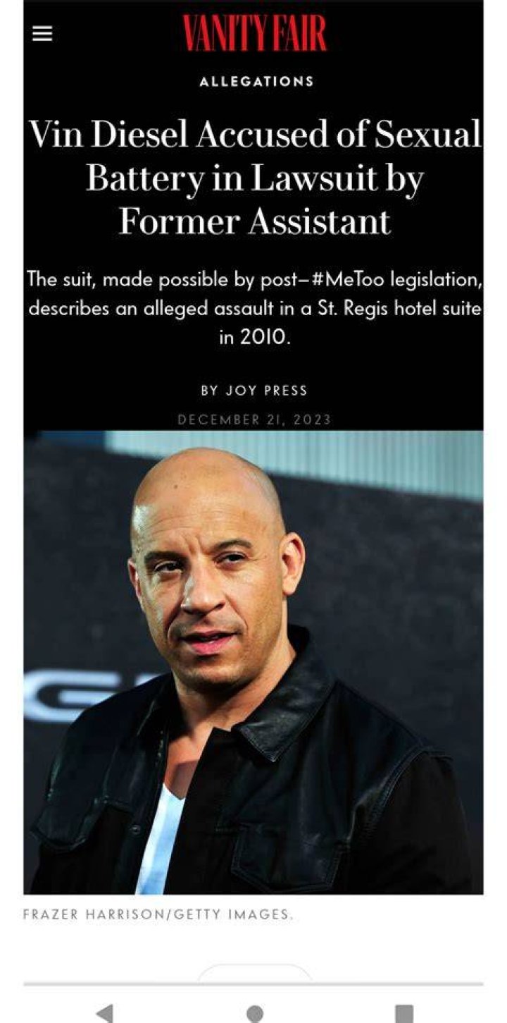 Vin Diesel has been accused of sexual battery committed against his former assistant. Photo / AP