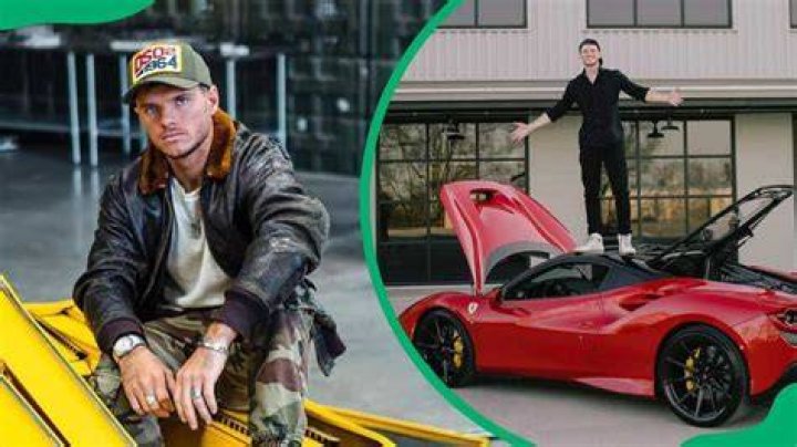 WhistlinDiesel posing for the camera (L). The YouTuber standing on top of his Ferrari (R)